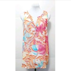 Mi Ami Sleeveless Faux V Neck Sheer Floral
